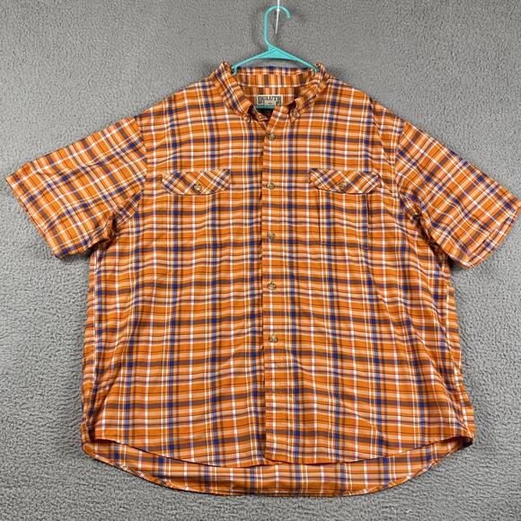 Duluth Trading Co Button Shirt Men’s 3XL Orange Plaid Polyester Hiking Fishing - Picture 1 of 6